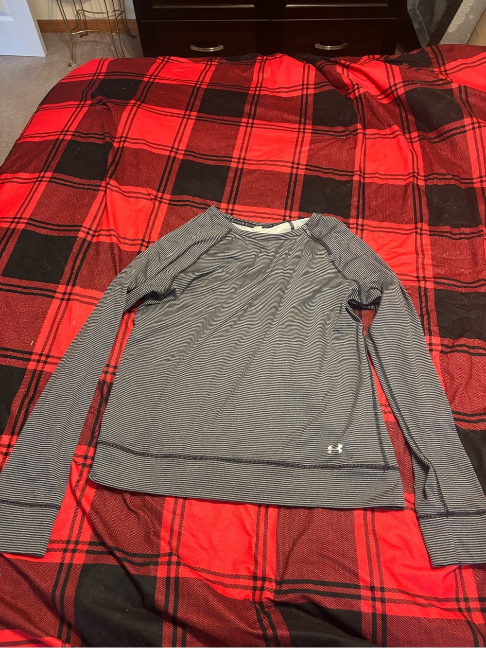 Under Armour Navy and White Micro-Striped Long Sleeve Top